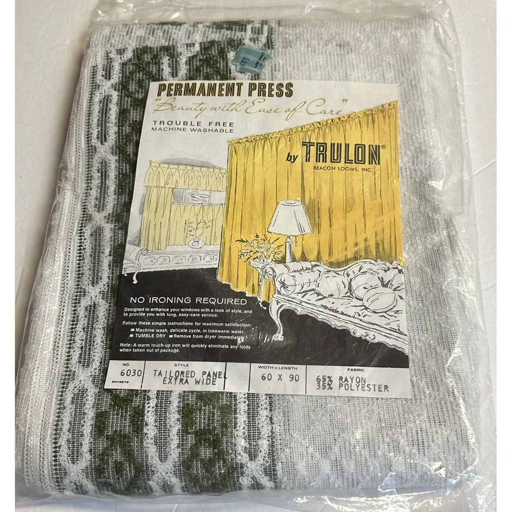 Vintage Curtains Retro Green White Knit Curtains Tailored Panels 60